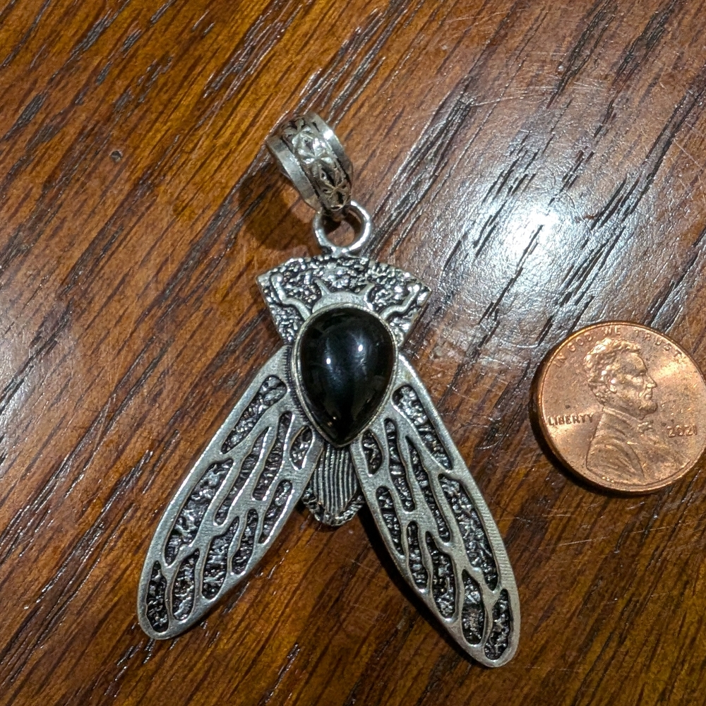 Cicada Pendant-925 stamp and black onyx